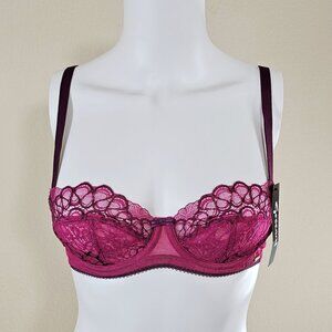 Gossard Swirl Non Padded Balconette Bra, Raspberry Pink / Burgundy, Size 34A